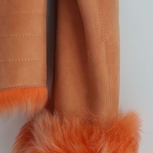 Mouton Leather Jacket New Orange S-M With Zipper