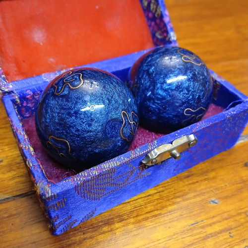 Chinese musical balls used with mask design, blue, with box