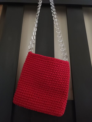 Handmade crossbody bag new, red with transparent chain