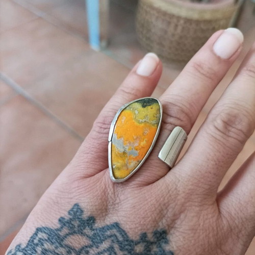 Handmade ring silver 925 with Bee Jasper and black oxidation new