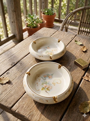 Pair of collectible porcelain ashtrays with 24K gold, hand made