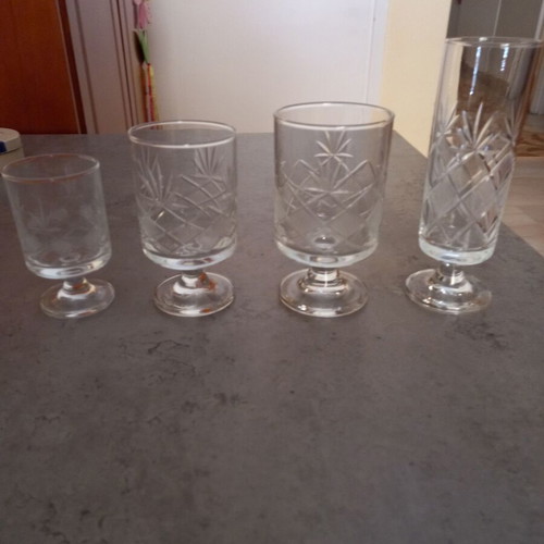 Vintage Set of 40 Glasses - Elegant Carved Design & Crystal Clarity