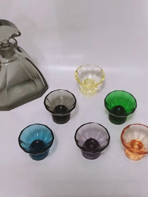 Art Deco Josephinenhutte liqueur set 1925, 1 decanter and 6 glasses