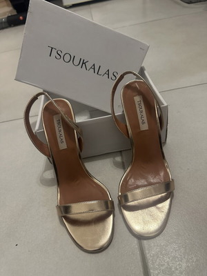 Tsoukalas vintage chic gold high heel sandals 10cm