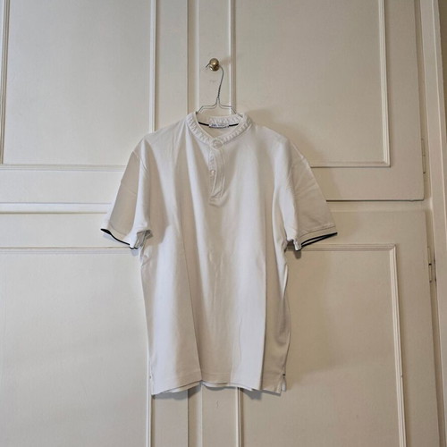 Zara men's polo shirt with Mao collar, white, size L