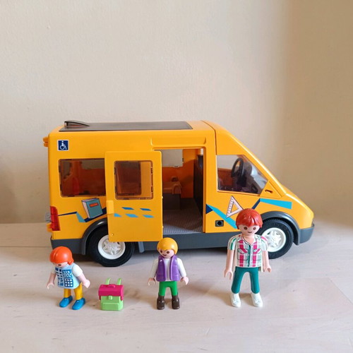 Playmobil school bus used with missing parts and damages