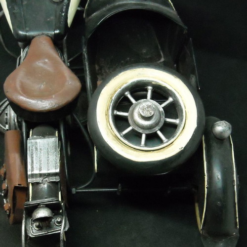 Decorative vintage Harley Davidson type motorcycle with sidecar used