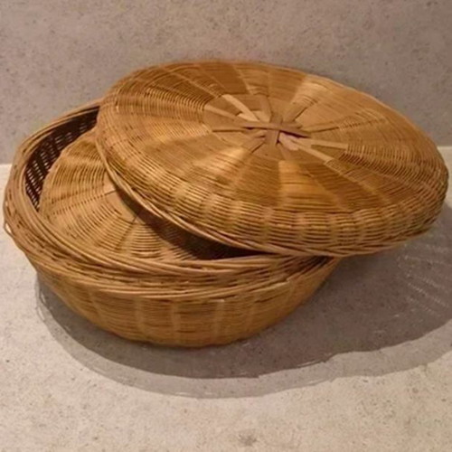 Wicker Storage Baskets Set of 3 with Lids, Like New, Round Boho