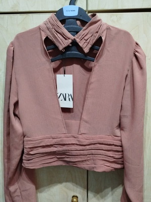 Zara open back crop top new, size Large, dusty apple color