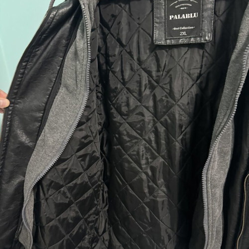 Men's Palablu Biker Style Faux Leather Jacket 2XL used, with hood