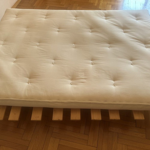 Bedrock bed with wheels and cotton futon mattress like new