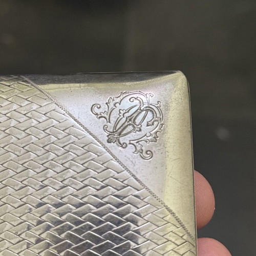 Engraved vintage alpaca cigarette case with monogram