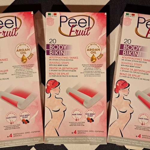 Hair removal set used with electric device, wax strips, and oil
