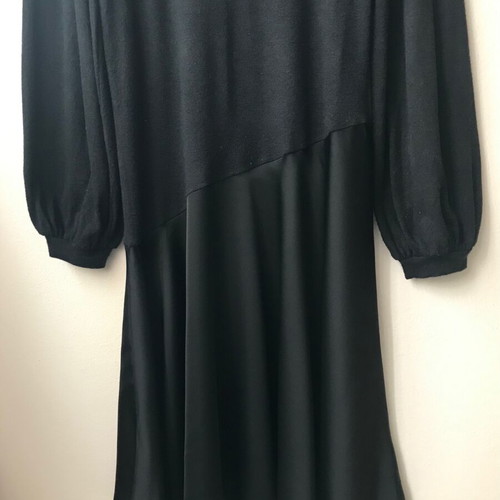 Zara black midi dress with balloon sleeve and satin hem like new