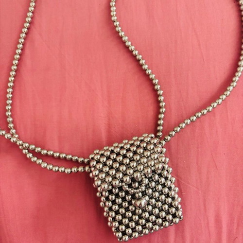Handmade crossbody bag with silver beads H&M new