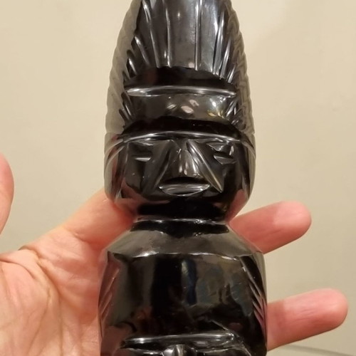 Ancient Maya Aztec Onyx Obsidian Warrior Statue 14 Inches