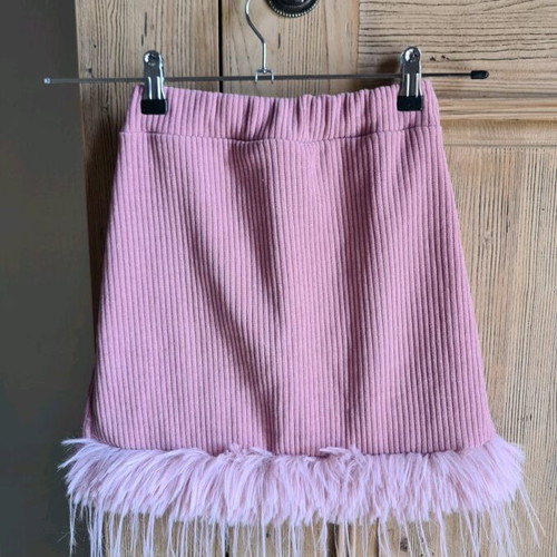 Girls' corduroy skirt No 14 pink like new with fur trim