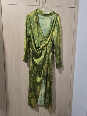 Milkwhite wrap dress used, green silky fabric