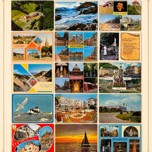 Vintage postcard set of 15, Belgium coastal and city views