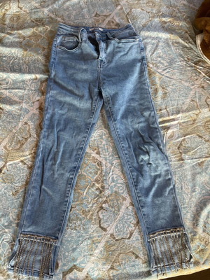Skinny jeans with rhinestones and fringes like new, size XS, blue