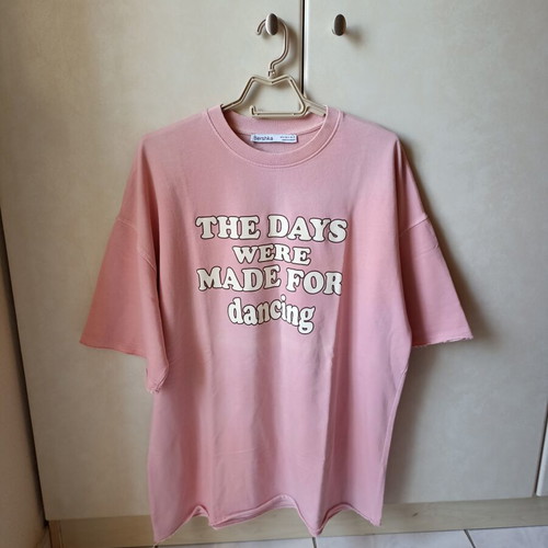 Bershka Unisex Pink Wide T-shirt Used with Logo