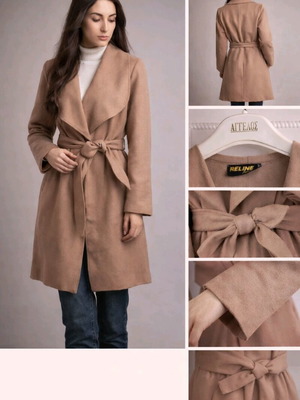 Reline women's camel coat like new with belt minimal style