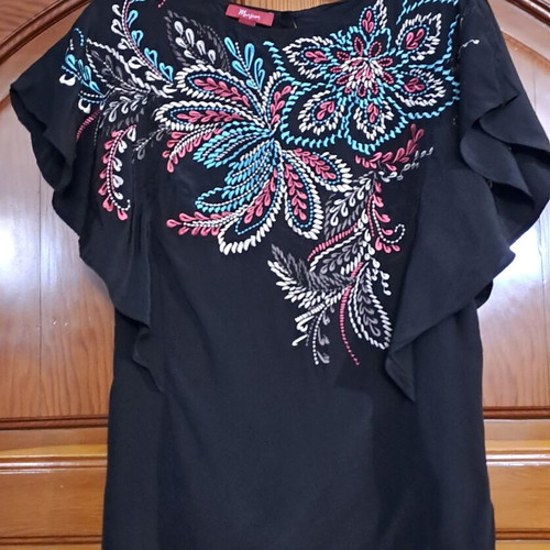 Monsoon Silk Embroidered Ruffle Top, UK 10 / EUR 38