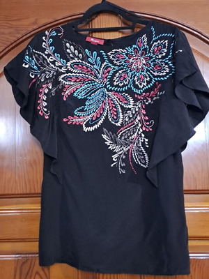 Monsoon Silk Embroidered Ruffle Top, UK 10 / EUR 38