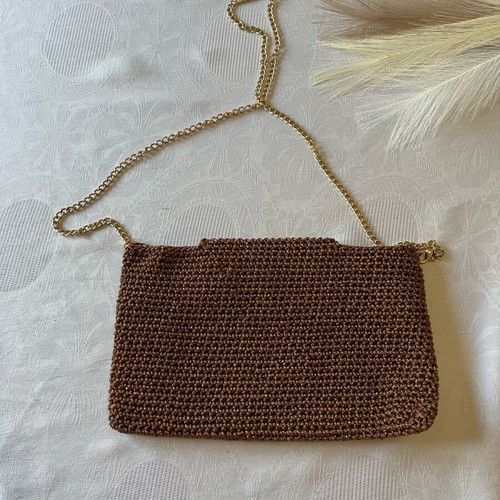 Knitted crossbody bag new, brown iridescent, handmade summer style