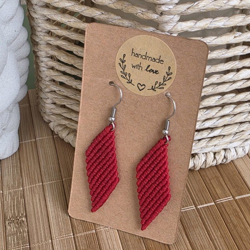 Macrame earrings like new, hypoallergenic, red
