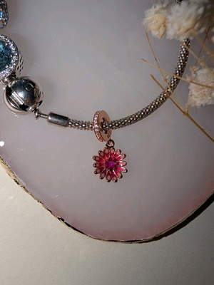 Charm καινούργιο για βραχιόλι Pandora, ροζ-μοβ λουλούδι σε ροζ χρυσό