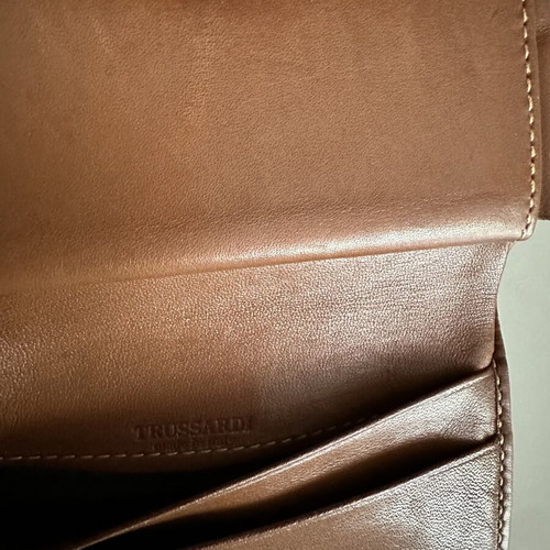 Trussardi Vintage Leather Wallet 90s Made in Italy, like new, brown beige