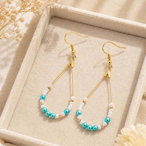 Teardrop Breeze Handmade Earrings with Turquoise and White Beads