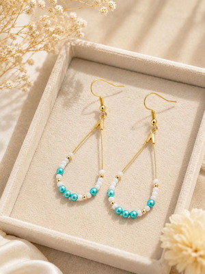 Teardrop Breeze Handmade Earrings with Turquoise and White Beads