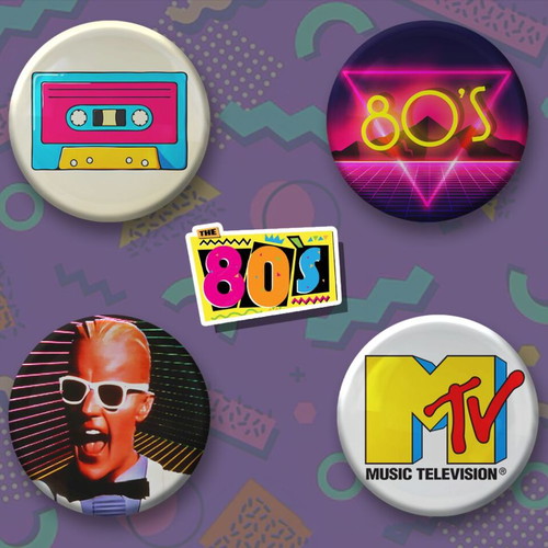 Retro 80's pins new, pack of 10 pieces 2.5cm