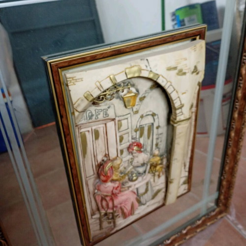 Mirror with plaster decorative scene like new, 50x70