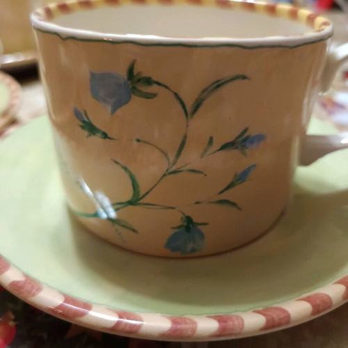 Cups for French coffee and tea, new, set of 6 with saucers