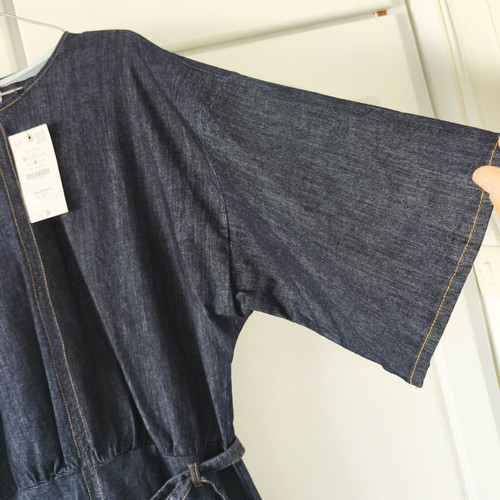 Zara Dark Blue Denim Mini Dress with Kimono Sleeves and Belt Size M New