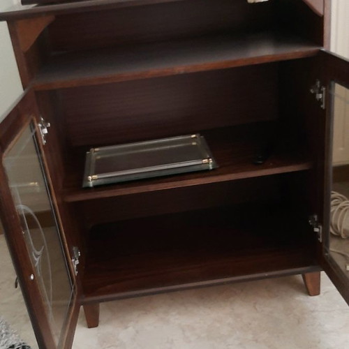 TV cabinet used, lacquered wood with display cabinet
