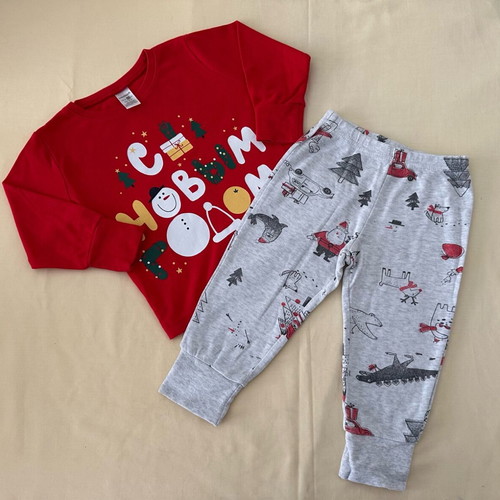 Christmas set with red blouse and grey pants, like new, cotton