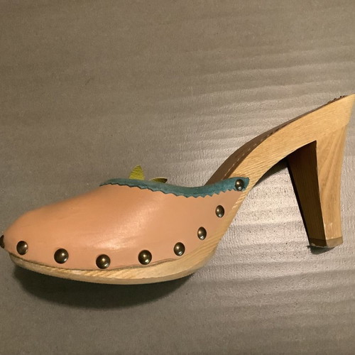 Fornarina summer sandals clogs used No.38 beige on wooden platform