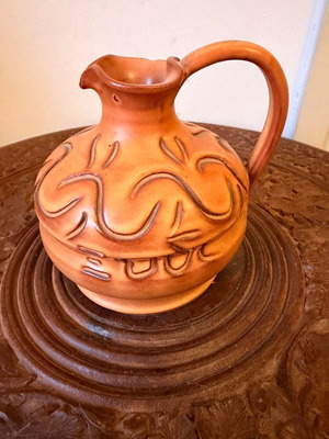 Vintage handmade ceramic jug rustic folk style used