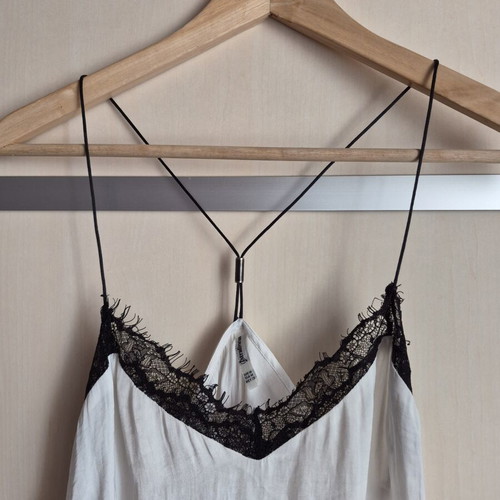 Stradivarius Satin Cami Top used, white with black lace, size M