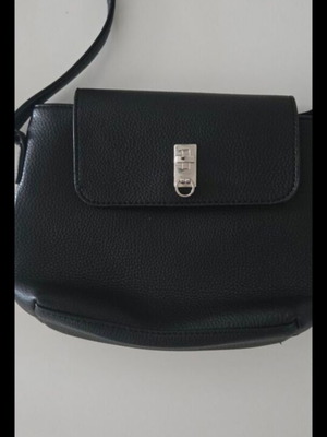 Black crossbody bag with silver clasp, eco-leather