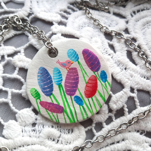 Handmade pendant new from polymer clay hand painted