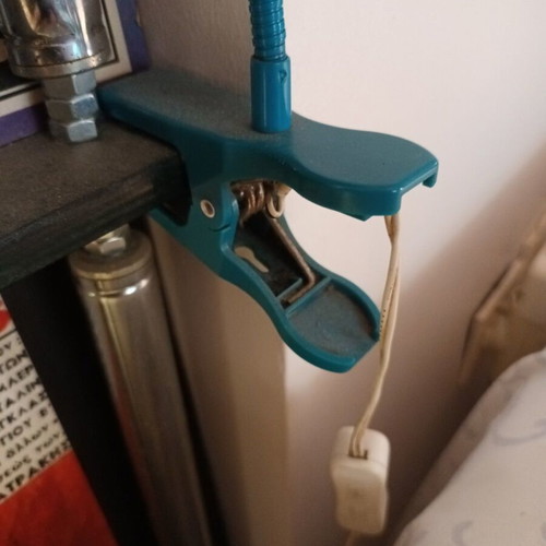 Blue desk clamp lamp with 220V/4V transformer used