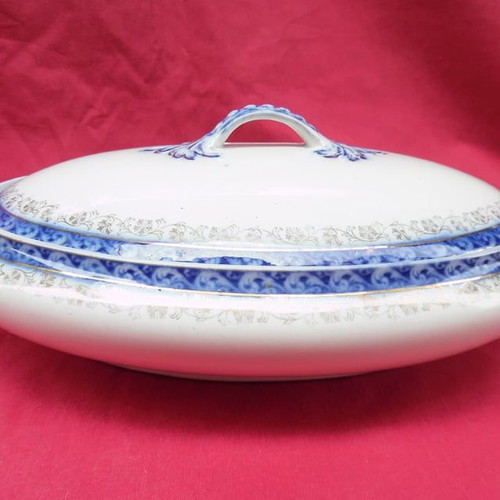 Alfred Meakin porcelain serving platter used, antique Flown Blue