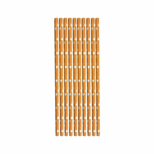Paper straws pack of 10 orange stars new