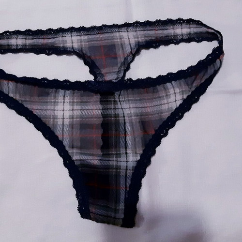 Zara plaid string panties 2-pack, green olive and dark blue, M/L
