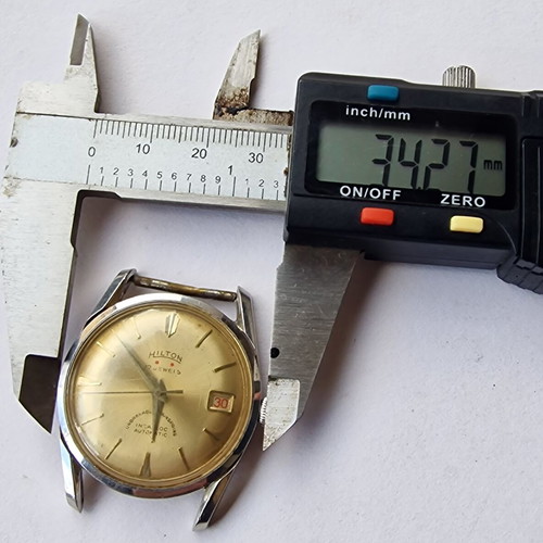 Hilton automatic watch steel 34 mm used, needs service and glass replacement